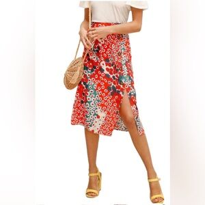 Red Floral Midi Skirt XS/S | Button Front, Side Slit | Summer ➝ Fall Staple 🍂